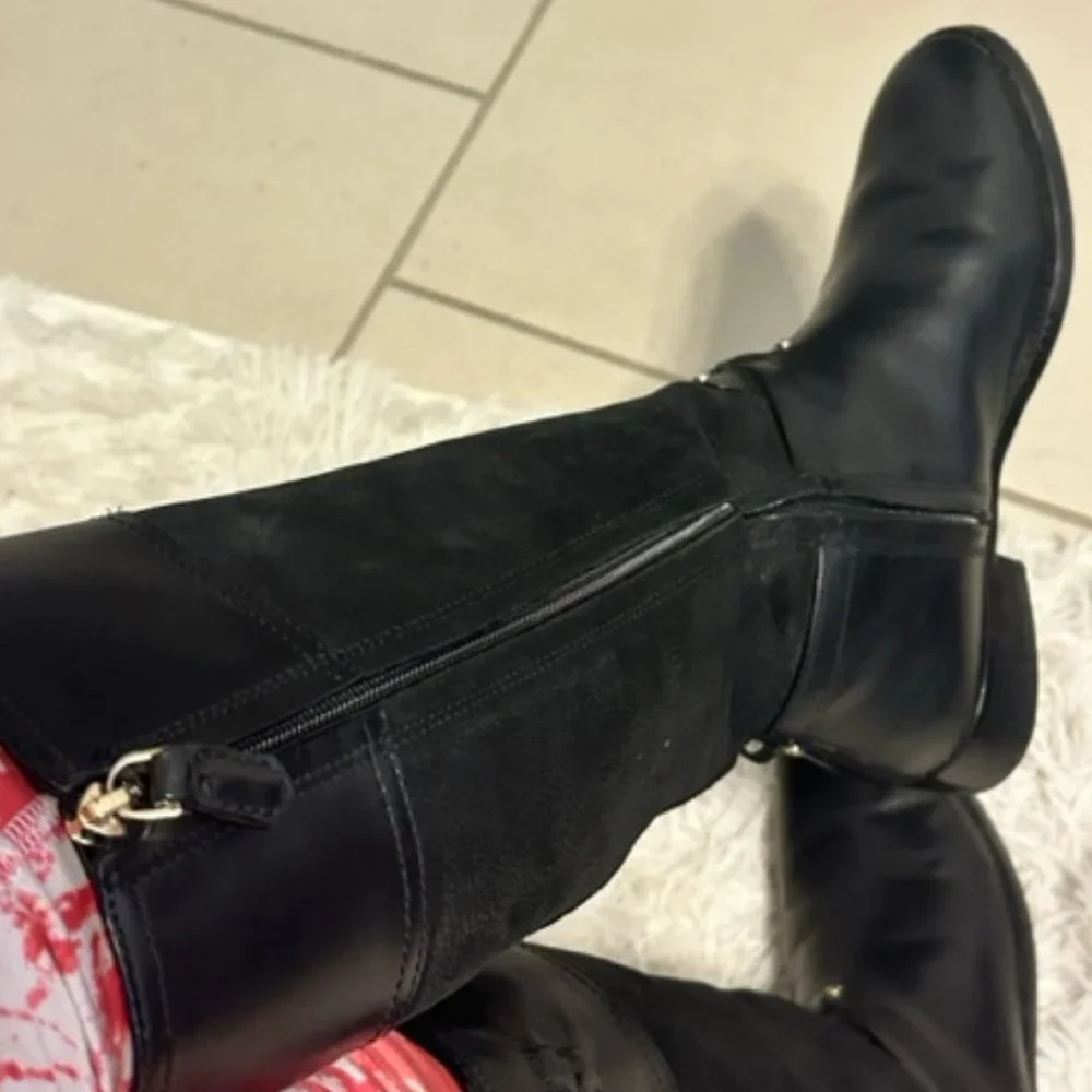 Tory Burch Pebbled 2 Tone Leather Black Riding Boots (EUC) Sz 8